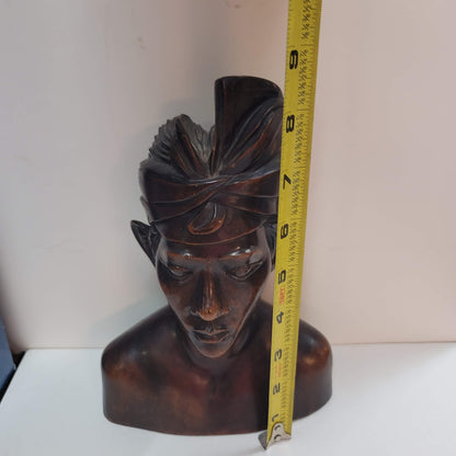 Signed Bali wood carving carved hard wood Balinese Carved Young Man
