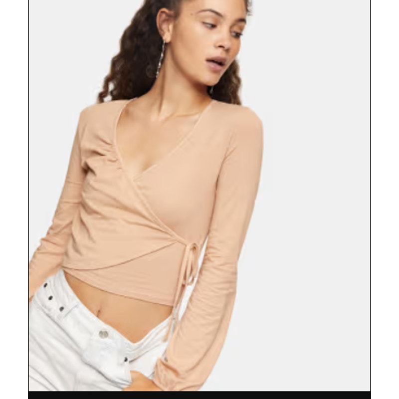 Topshop size 6 wrap cropped long sleeve shirt blouse top VNeck NEW just peachy