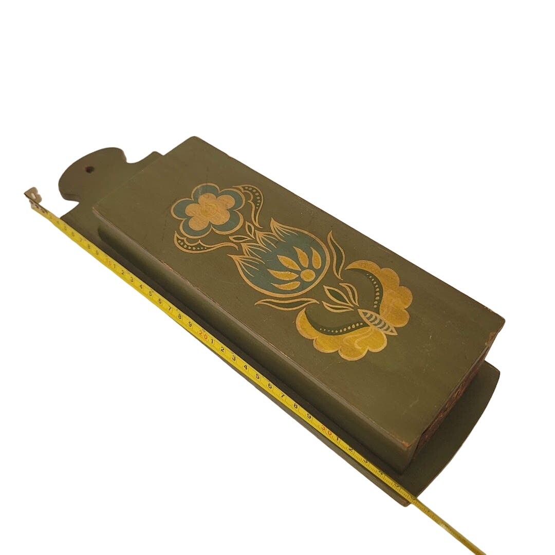 Vintage Wood Wall Hanging folk art Matches Matchstick Holder Box Fireplace Green