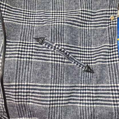 Black Gray White Reversible Plaid Cape Faux leather trim Shawl Jacket XL / LARGE