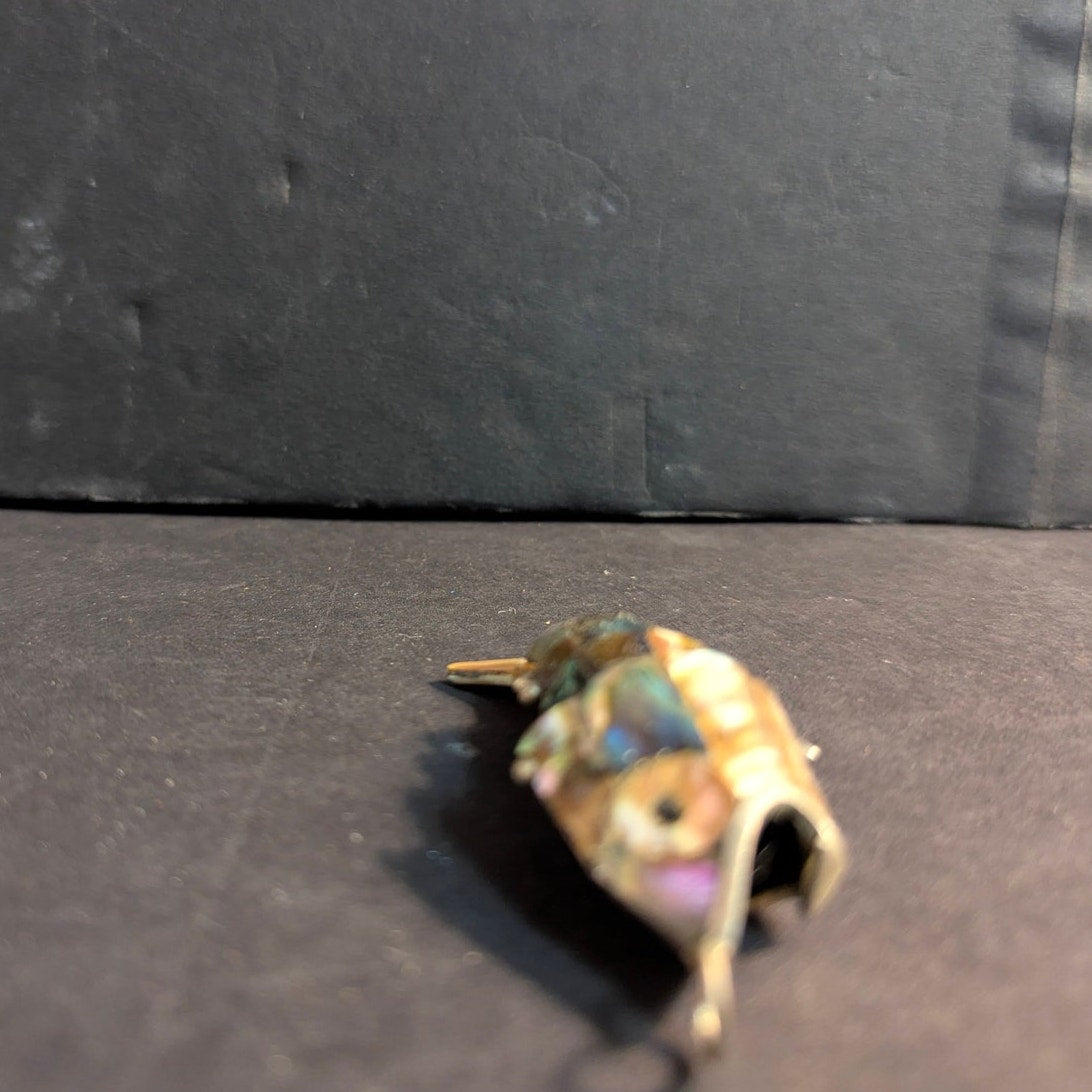 Vintage Articulated Abalone Shell Fish Pendant Brass Mexican Style Movable