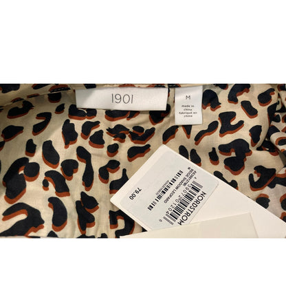 Nordstrom 1901 Button Down Long Sleeve Cotton Blouse Top Medium Animal Print NWT