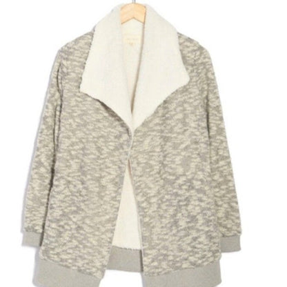 MELLODAY Faux Shearling Drape Cardigan Sweater In Heather Grey MEDIUM cozy New