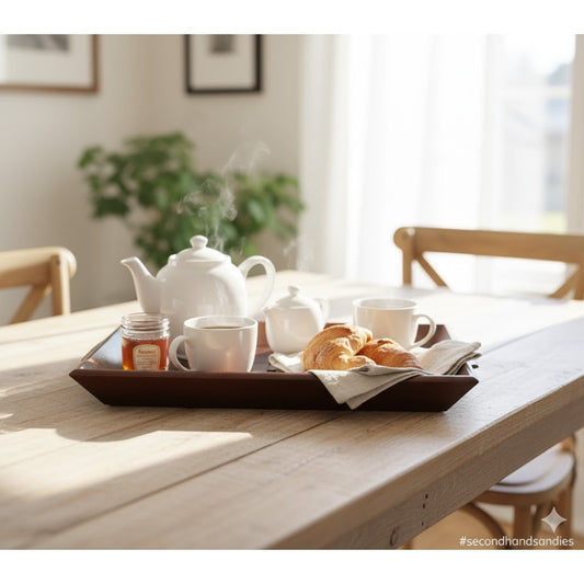 Vintage Large Wood Lattice Basketweave Serving Tray MCM Rectangular 21" x 14"