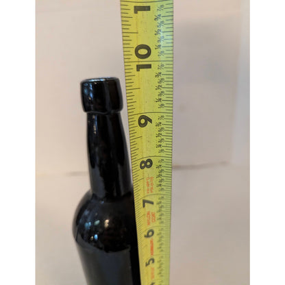 Antique Black Glass Wine Bottle Heavy Punted Bottom Case Gin Styled 9.75"