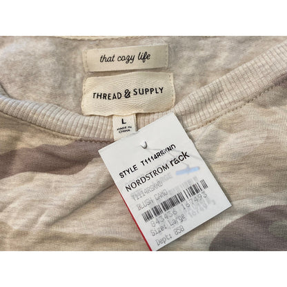 NWT Thread & Supply Blush Camo Print Crew Neck Pullover Sweatshirt Sz Large