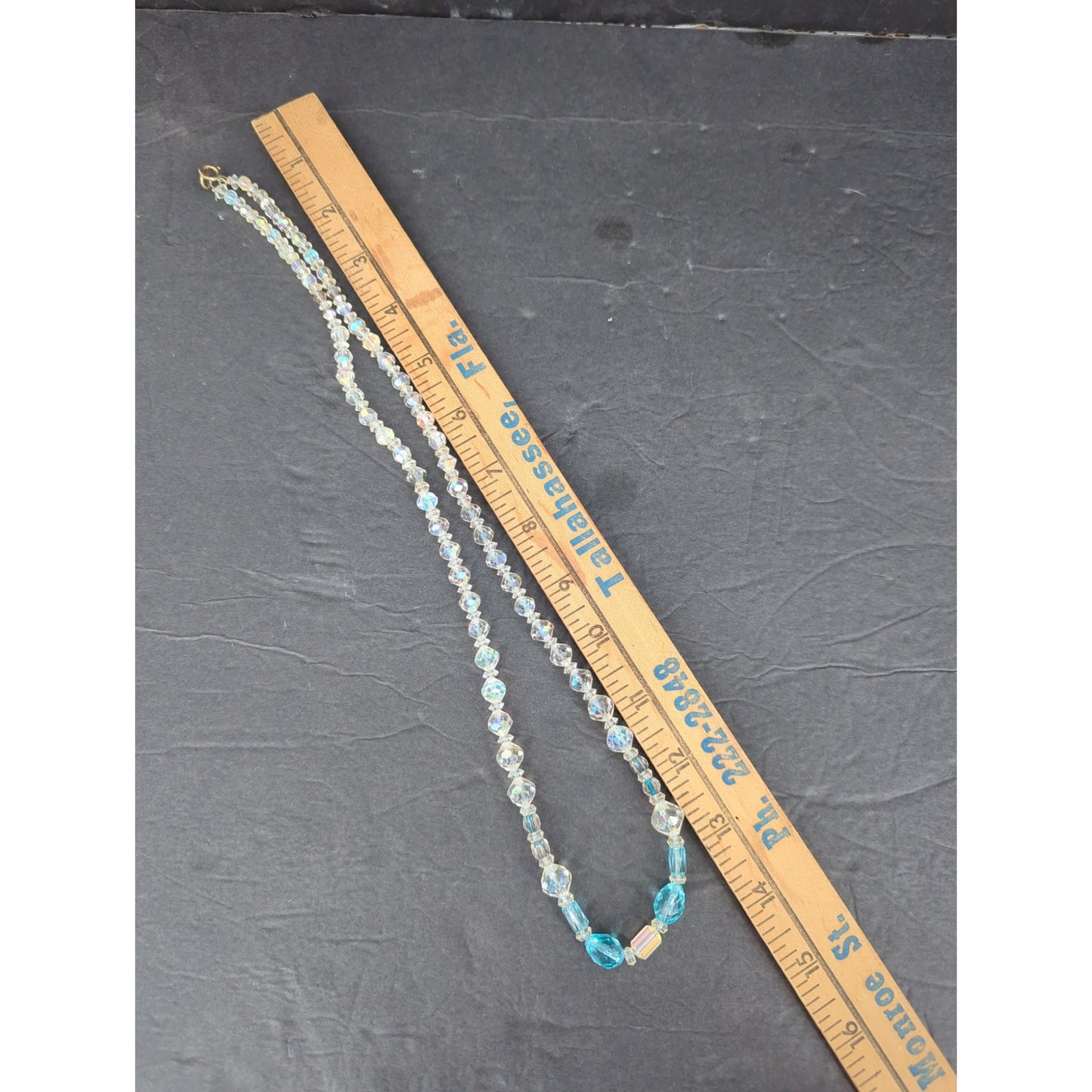 Vintage Beaded Toggle Clasp Statement Necklace Light Blue Gold Tone Bohemian