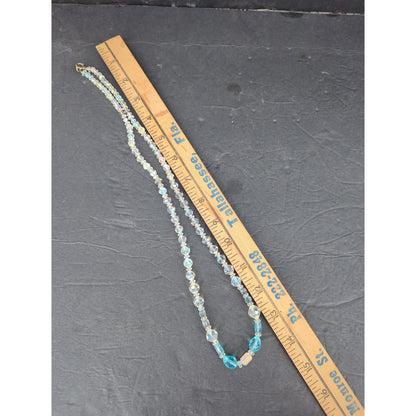 Vintage Beaded Toggle Clasp Statement Necklace Light Blue Gold Tone Bohemian