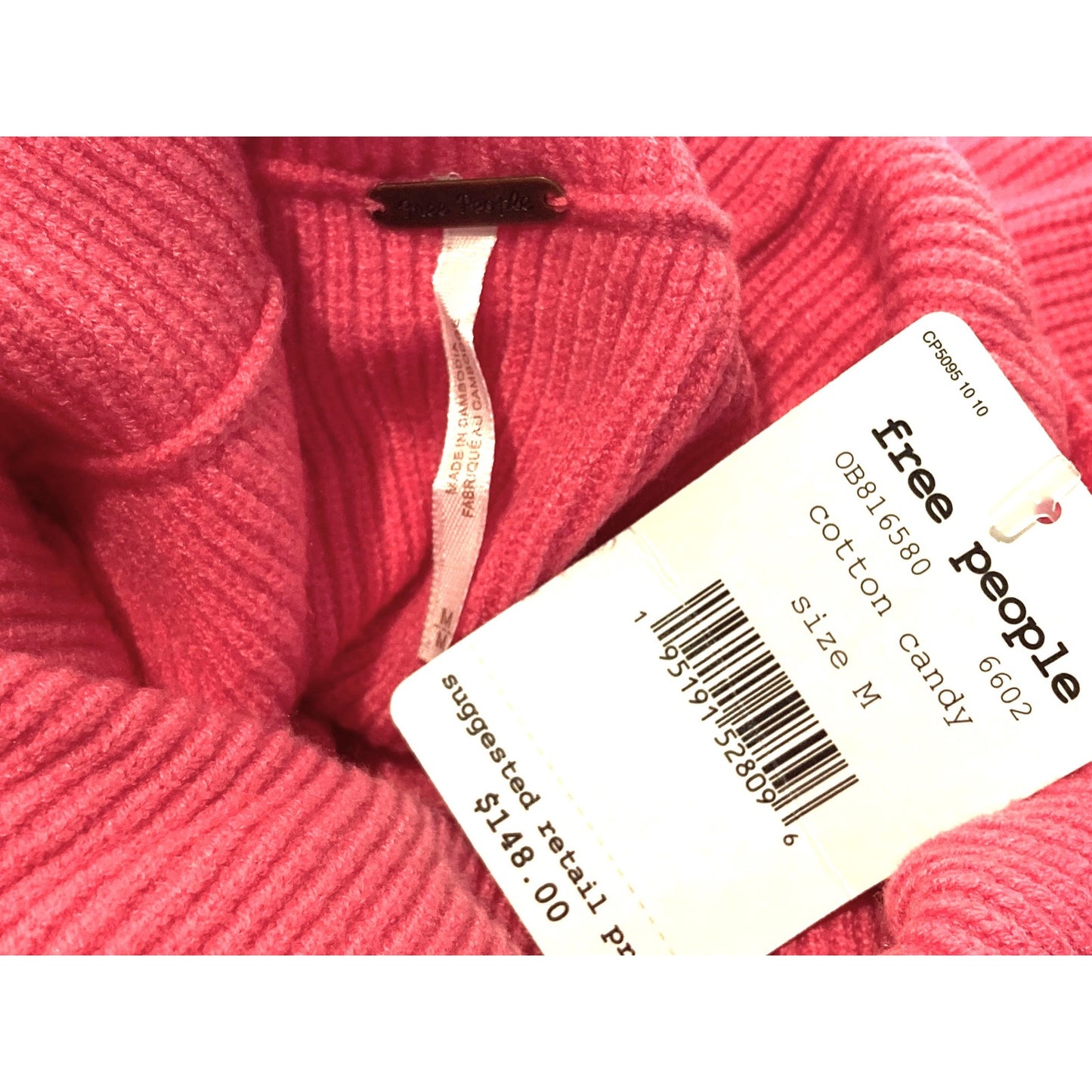 Free People Structured Turtleneck Tunic Sweater Sz Medium in Cotton Candy NWT