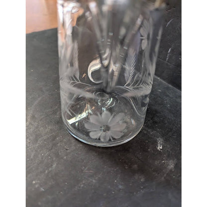 Vintage 4.5" FLORAL CUT GLASS SYRUP PITCHER CREAMER BY HEISEY