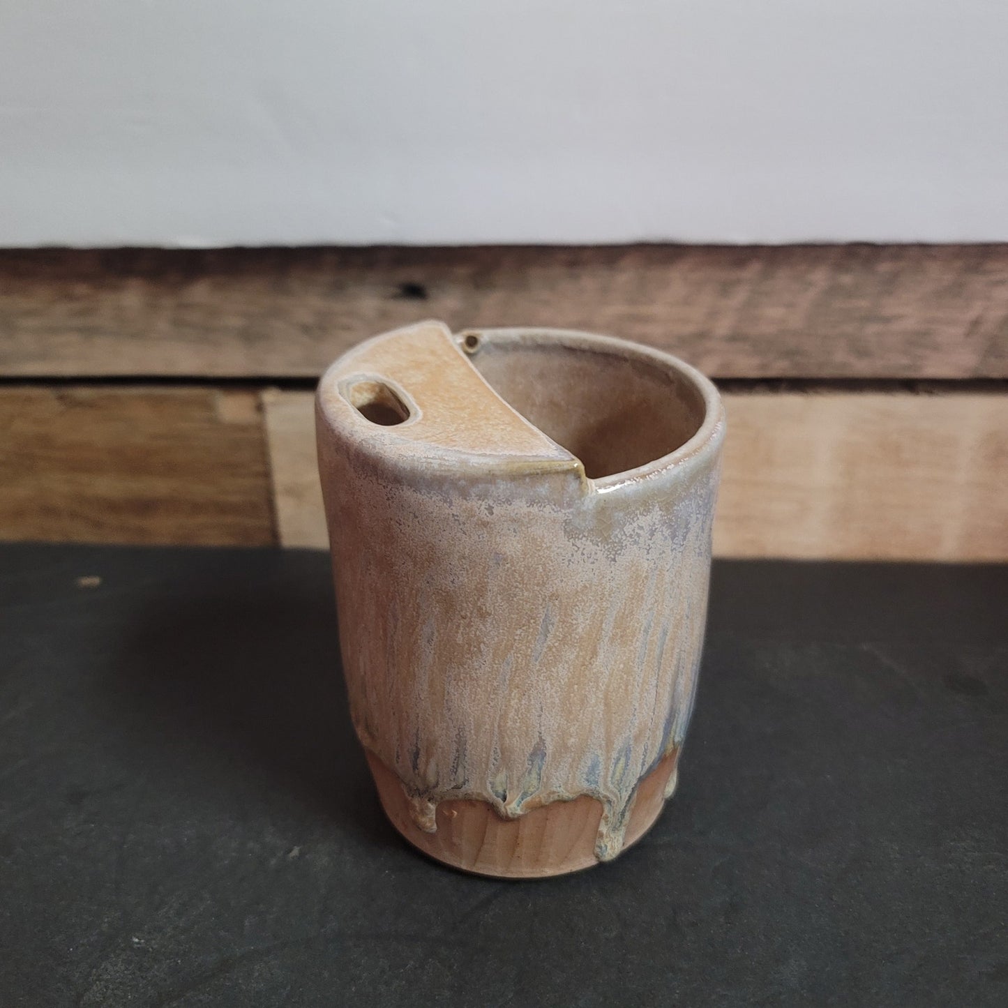4Sure Ceramics Glazed Pottery Go Cup Half Lid Straw Hole Mid-Century Modern