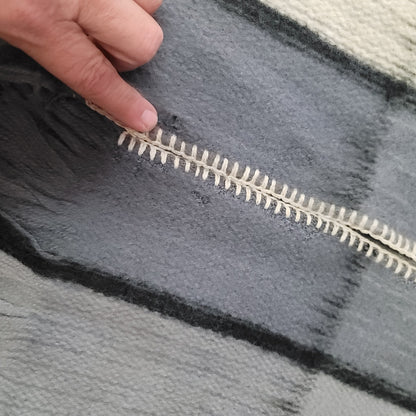 Vintage Wool poncho Serape Plaid Gray Cream Black One Size Wrap Cape