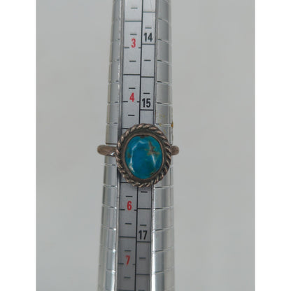 Vintage Southwestern Boho Sterling Silver Turquoise Rope Bezel Stack Ring Size 5