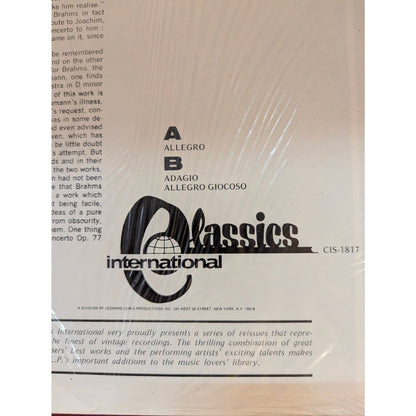 Vintage Brahms Violin Concerto David Oistrakh Classics International Vinyl LP