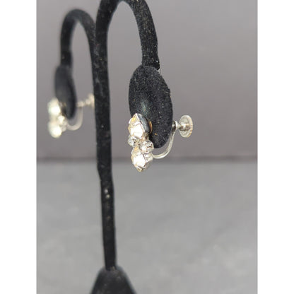 Vintage Clear Rhinestone Faux Diamond Geometric Cluster Screw Back Earrings