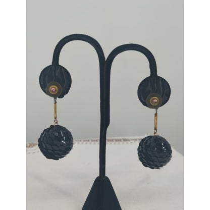 Vintage Black Rose Faceted Ball Dangle Drop Earrings Retro Gothic Chic