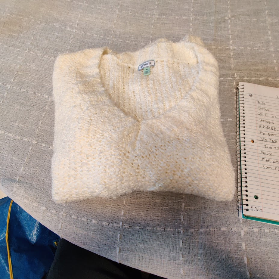 Susina Snow White Fluffy Boucle Knit Pullover Sweater V-Neck
