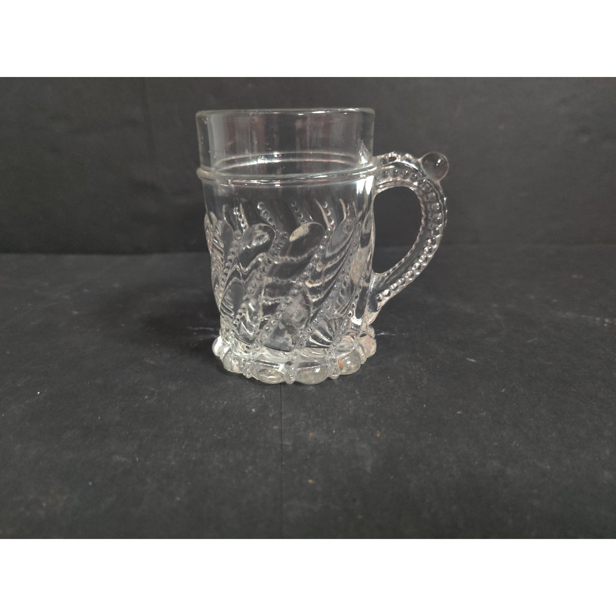 Vintage Clear Pressed Glass Miniature Mug Stein Wheat Pattern Footed
