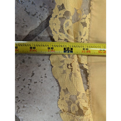 Vintage cotton Harvest Gold tablecloth Oval w/ Lace hem 83" x 60" Linens textile