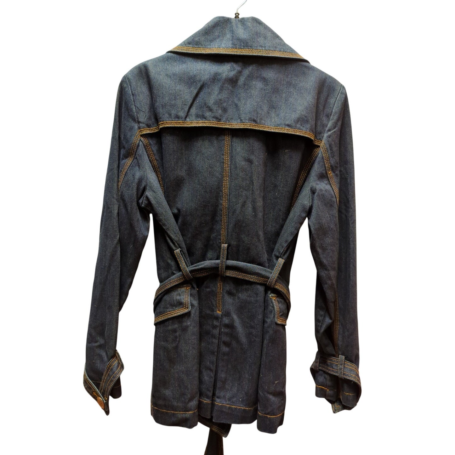 Vintage Kenneth Cole Denim Short Trench Coat Belt Wide Lapel Y2K Indie 90s Boho