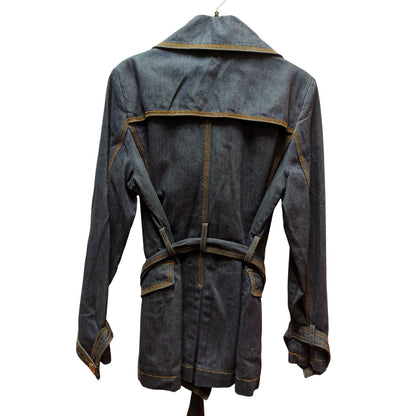Vintage Kenneth Cole Denim Short Trench Coat Belt Wide Lapel Y2K Indie 90s Boho
