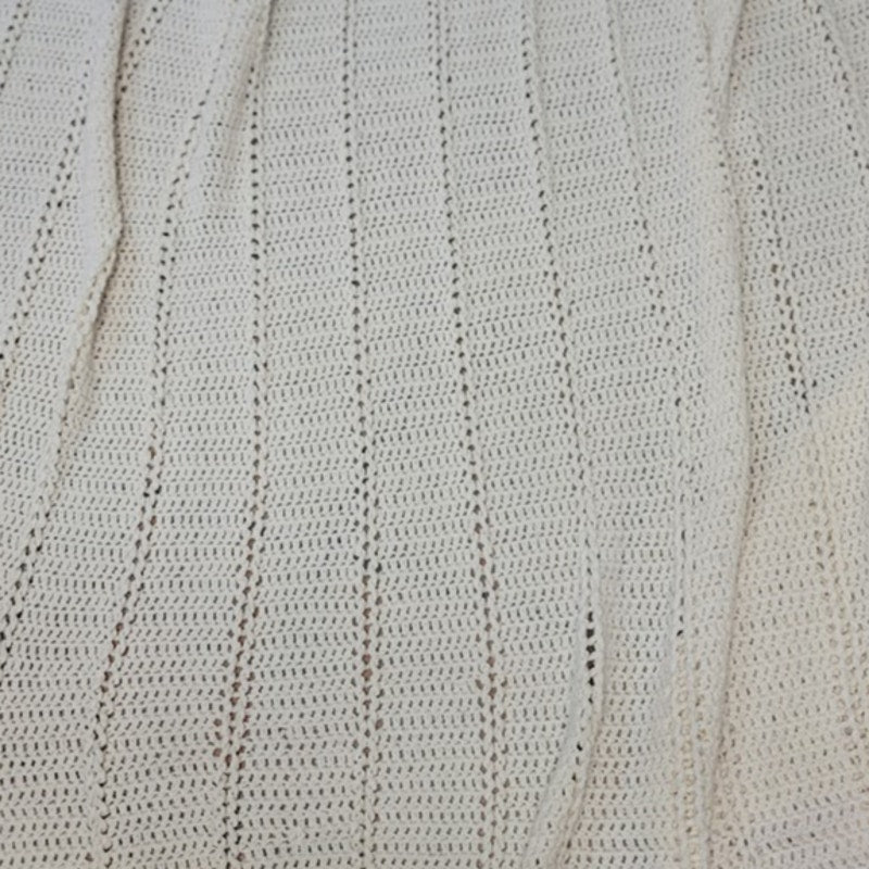Vintage Handmade Cream Crochet Lace Afghan Throw Blanket 68" x 82" Queen Size