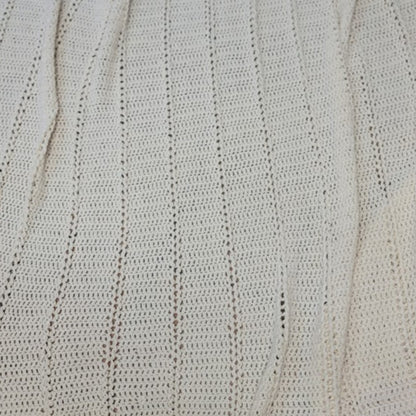Vintage Handmade Cream Crochet Lace Afghan Throw Blanket 68" x 82" Queen Size