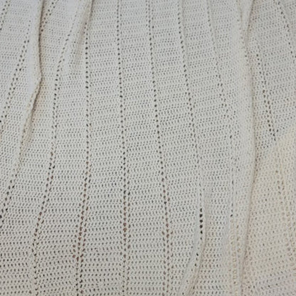 Vintage Handmade Cream Crochet Lace Afghan Throw Blanket 68" x 82" Queen Size