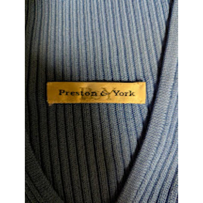 Preston & York Blue Ribbed Sleeveless Sweater Top Size Medium faux collar
