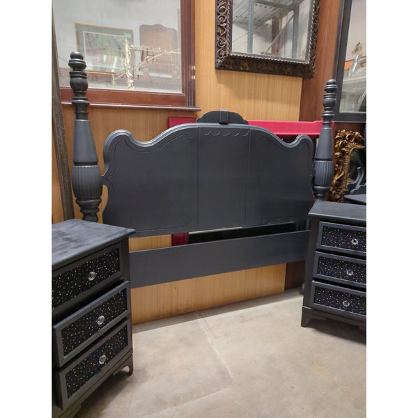Secondhand Sandies: Full charcoal gray Headboard Vanity and Mirror