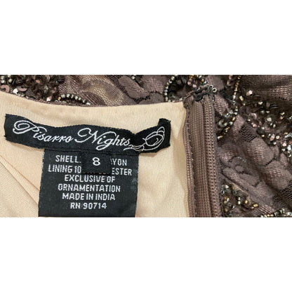 Pisarro Nights Art Deco Beaded Mesh Cocktail Dress Size 8 in Coffee Latte NWT