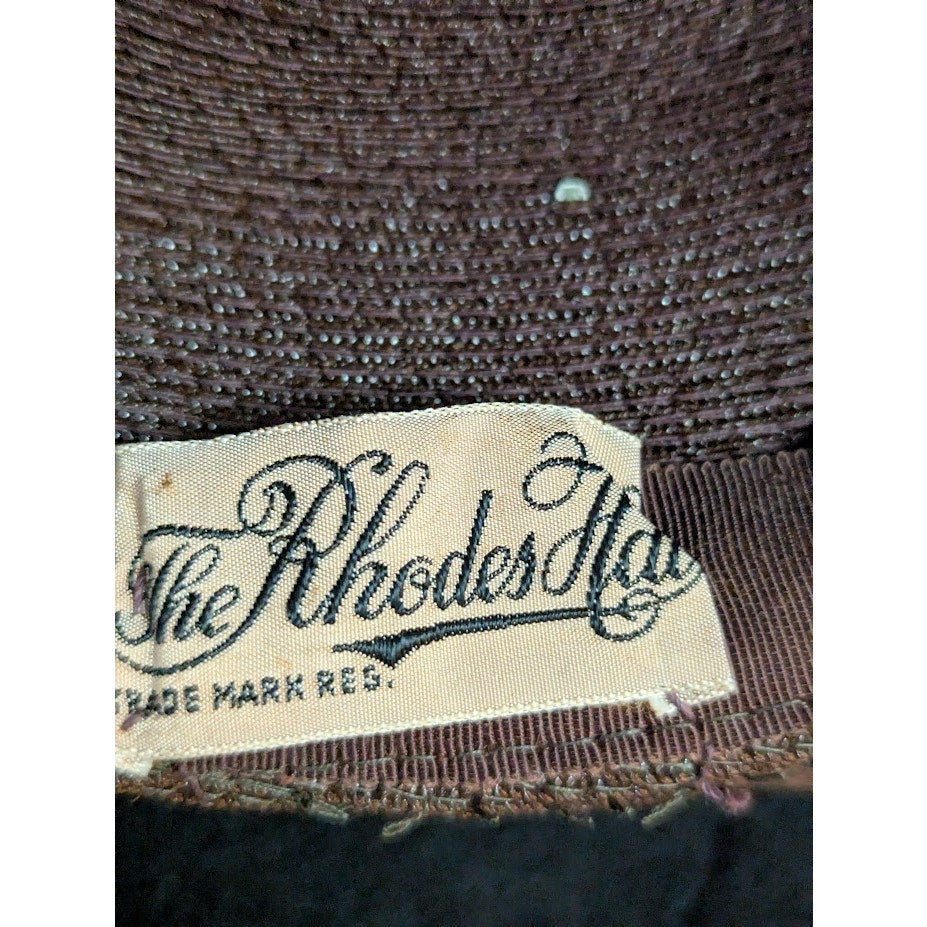 Vintage ladies HAT 40's 50's The Rhodes Hat Vintage Brown straw