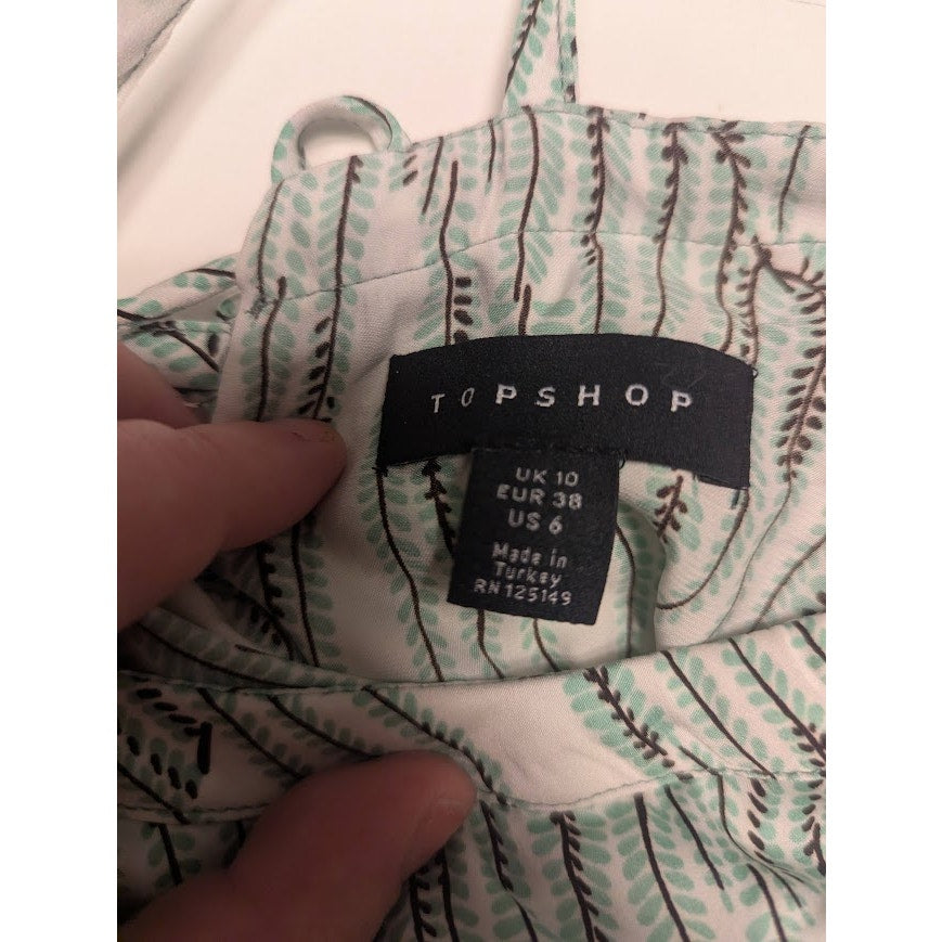 NEW Topshop Blouse green white Idol Ruffle Tank Size 6 Small Sleeveless top