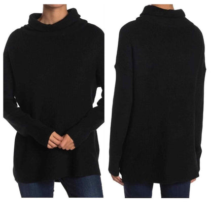 Devotion by Cyrus Ribbed Cowl/Mock Neck Pullover Sweater Sz Large in Black NWT