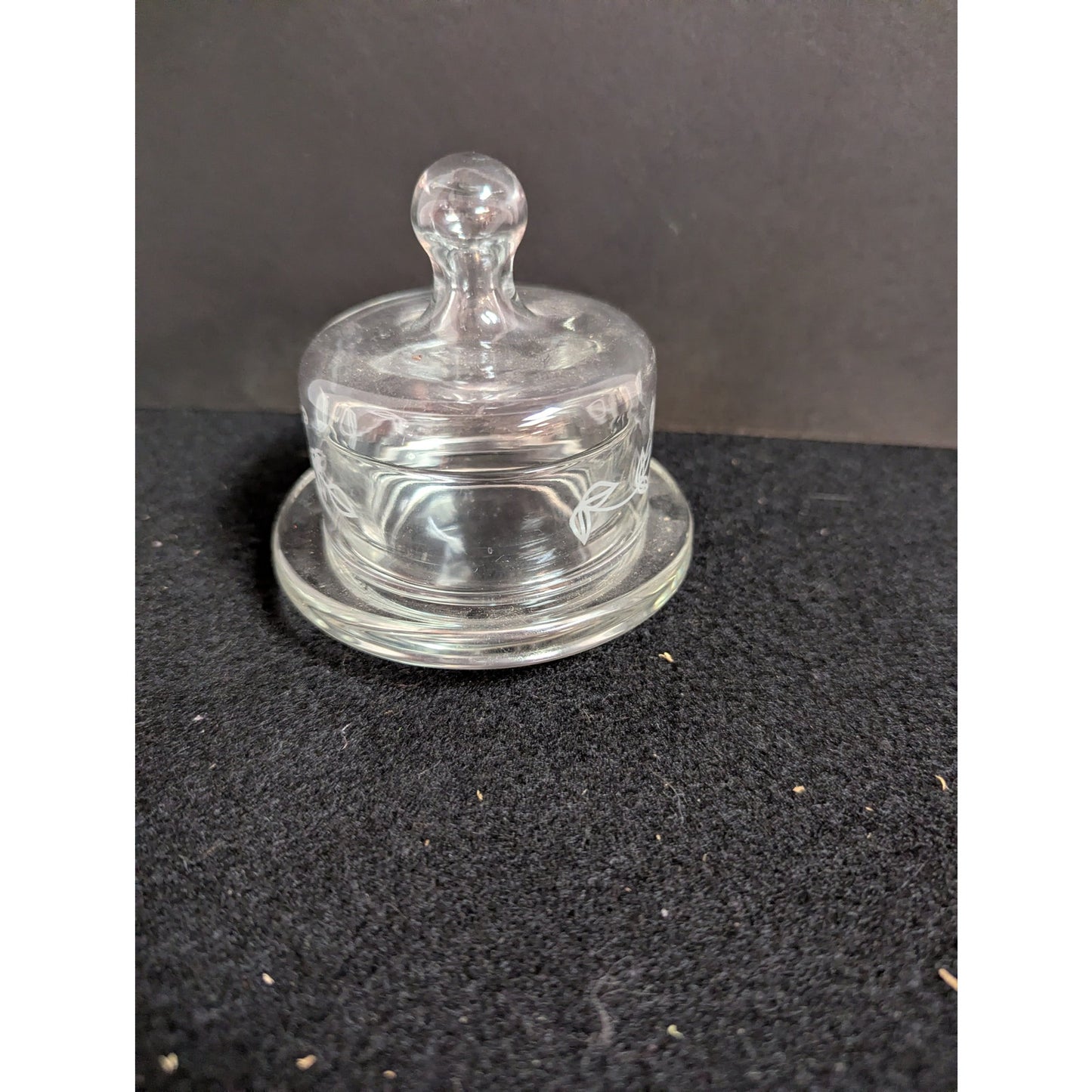 Vintage Etched Glass Mini Cheese/Butter Dome with Underplate