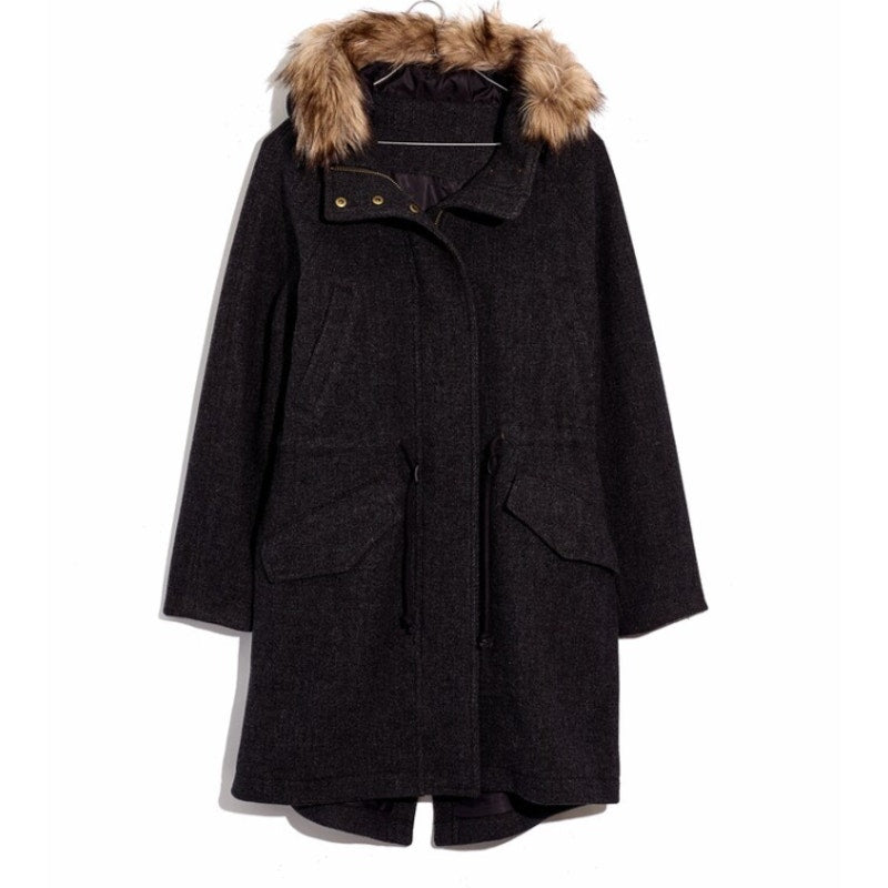 Madewell NWT Vancouver Wool Blend Parka Faux Fur Trim Coat Medium