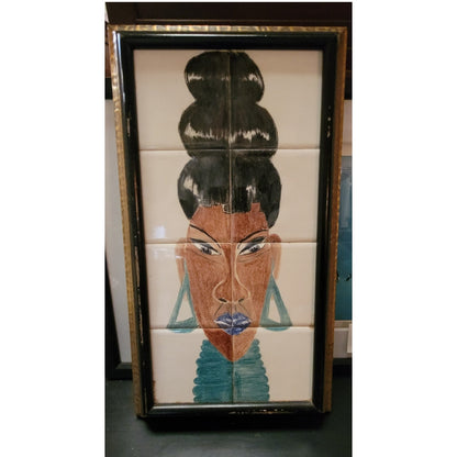 Afrocentric Tile Art African Queen Portrait 80s Glam Wall Decor  19.6" x 10.6"