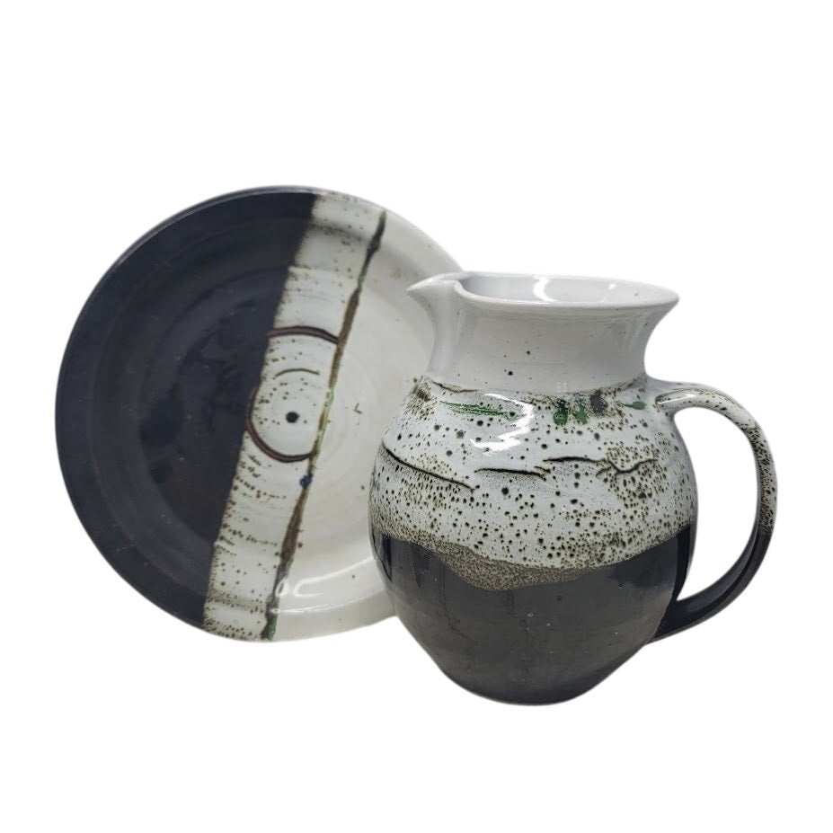 Donald Penny Signed Studio Art Pottery Pitcher and Plate Earth tones