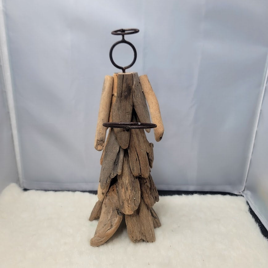 Artisan Coastal Driftwood Angel Candle Holder Vintage Beach Boho Heirloom