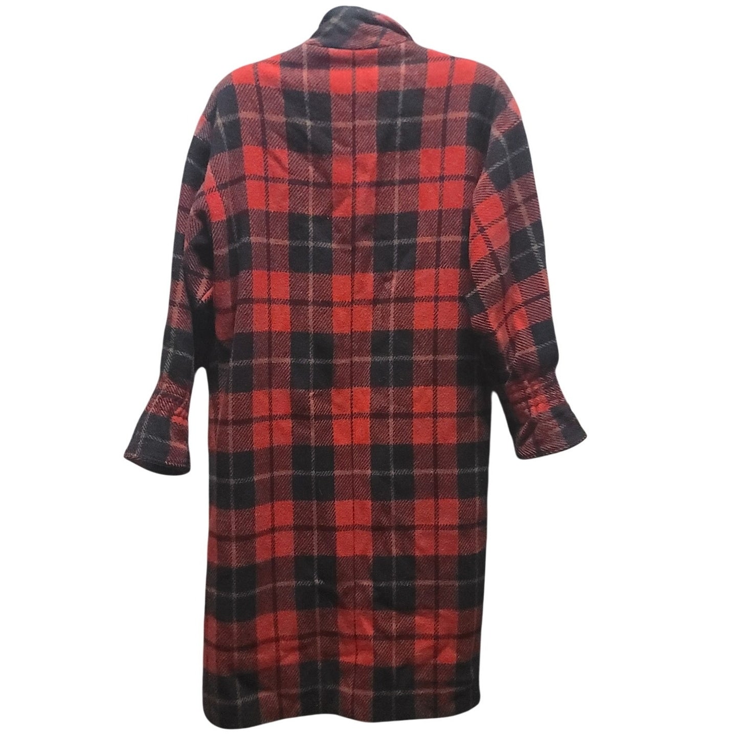 Portrait Vintage Red Black Plaid Wool Duster Coat Goth Grunge Academic Large