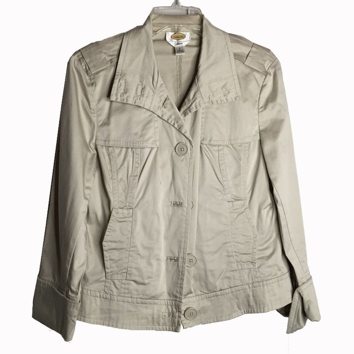 Talbots Stretch 4 Button Blazer Jacket Long Sleeve Two Front Pockets Tan Size 8