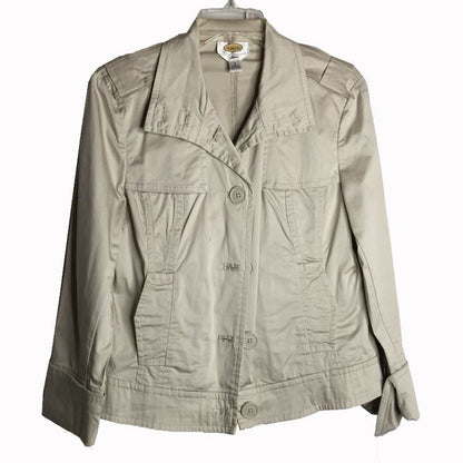 Talbots Stretch 4 Button Blazer Jacket Long Sleeve Two Front Pockets Tan Size 8