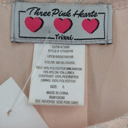 Three Pink Hearts Blush Pink Textured Split Back Tunic Blouse Large NWT