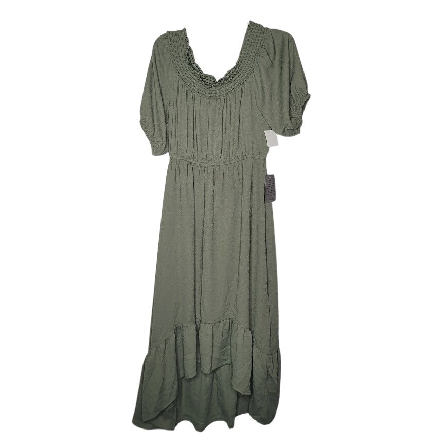 NEW Superfoxx Size Large Sage Green Midi Peasant Dress Off Shoulder Short Sleeve