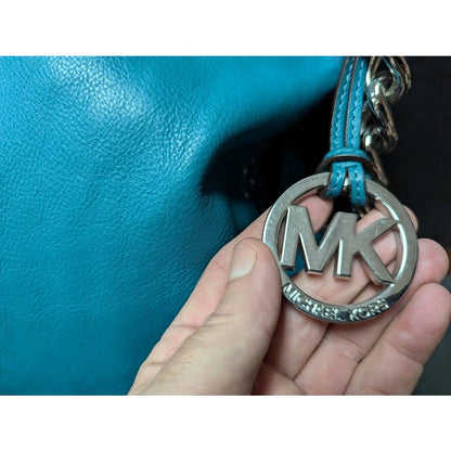 Michael Kors bucket boho Purse bag Chain Handle Strap leather Teal PreOwned