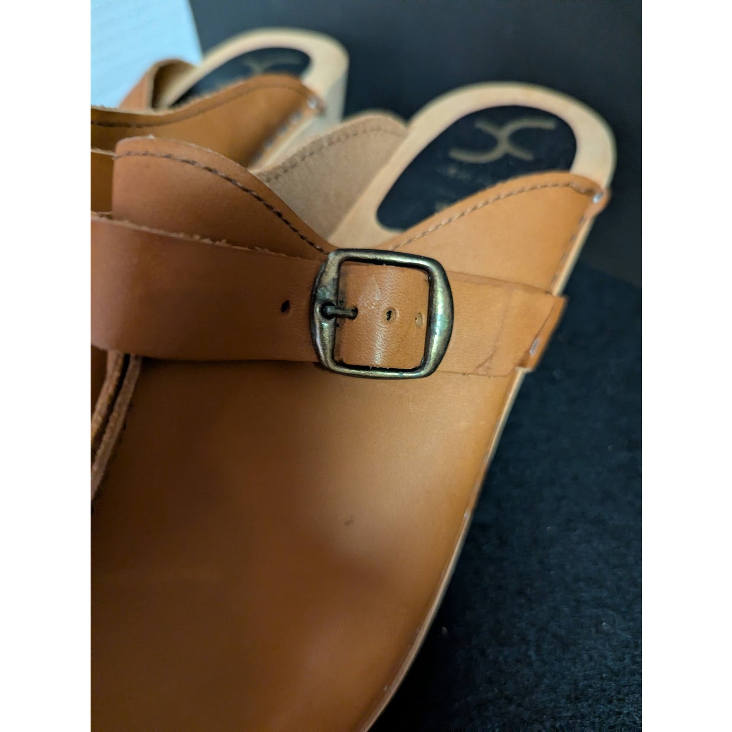 Cape Clogs Swedish Tan Leather Wooden Mule Clogs - EU 38 US 7.5