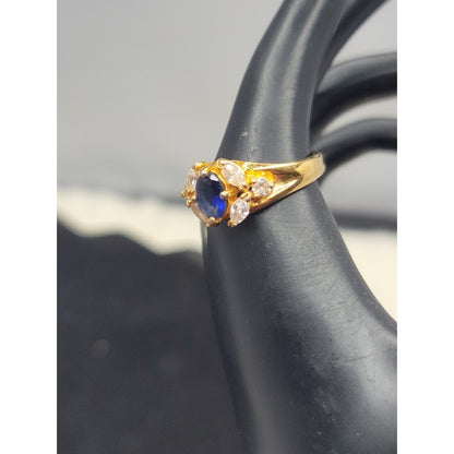 Vintage PD Premier Designs Blue Sapphire Glass Ring Size 7.5 Retro Glam Jewelry