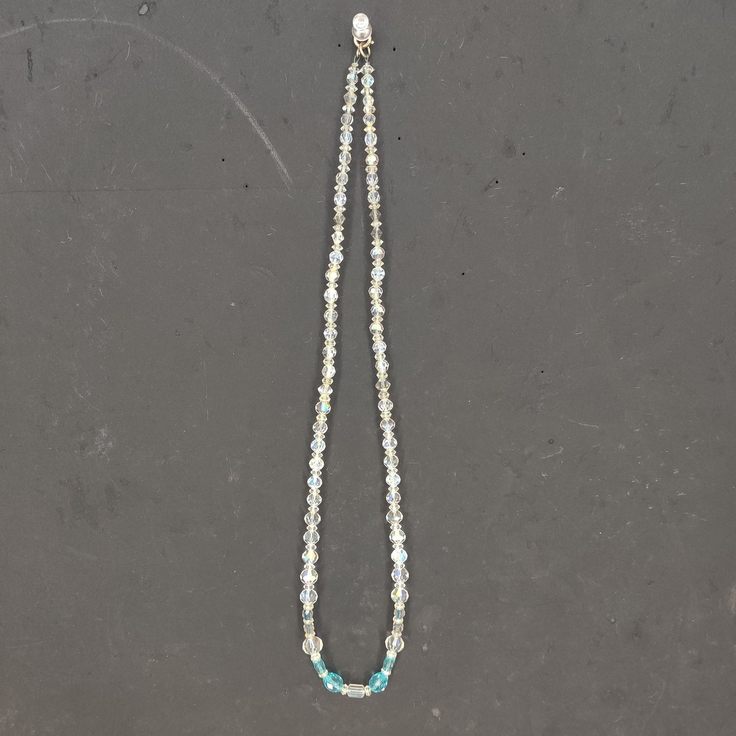 Vintage Iridescent Crystal & Teal Glass Beaded Necklace Boho