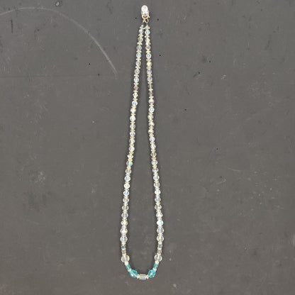 Vintage Iridescent Crystal & Teal Glass Beaded Necklace Boho