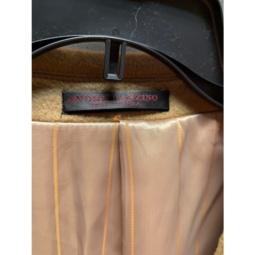 Andre Lanzino  R44 Wool Cashmere Long Coat Camel Brown Lined L/XL